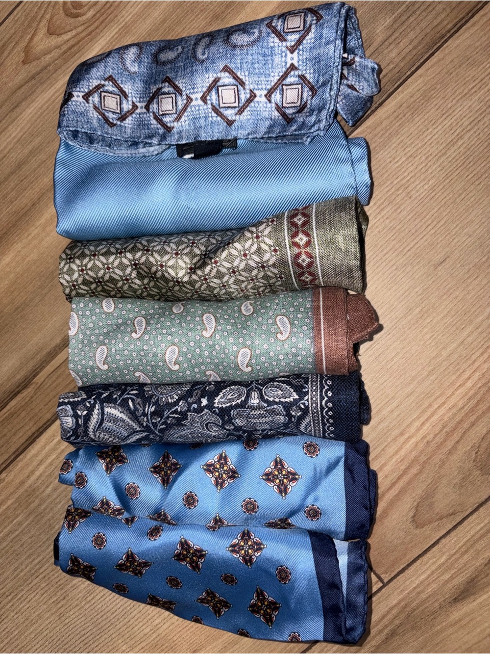 NWT Saks Fifth Avenue Silk Pocket Square Lot 7pc Blue Green Geometric Paisley